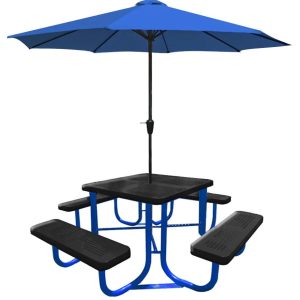 Mesa cuadrada para jardín de acero al carbón punzonado, ocho personas