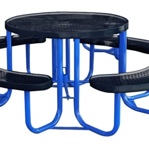 Mesa circular para jardín de acero al carbón punzonado, ocho personas