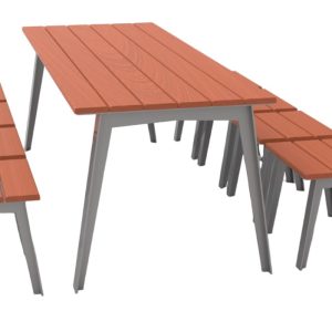 Mesa rectangular para jardín de acero y deck, ocho personas