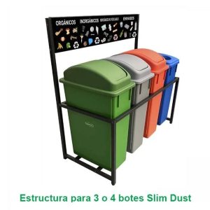 Estructura metálica desarmable para 2 botes SLIM DUST de 65 litros con tapa doble orificio